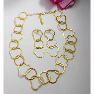 SOUMYA CREATIONS Handmade Brass Fashion Layered Bezel-Inlaid Statement Necklaces 18K <b>Gold</b> Plating Unisex Geometric Design - Product Image 3