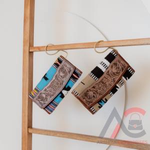 Manta de sillín turquesa Tooled Trifold Wallet Western Genuine Leather Double Snap Closure Wallet Floral Leather Aztec Clutch - Product Image 3