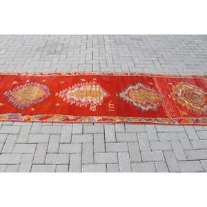 Alfombra Turca Vintage de 2.8x10.6 pies, Alfombra de Pasillo, Alfombra Persa de Lana Roja Anaranjada - Product Image 3