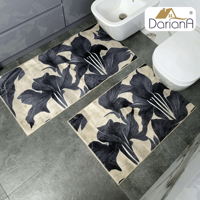 Karpet Bunga Abu-abu DarianA Plush 60x120 cm Poliester Lembut Tipis Anti Selip Dapat Dicuci Mesin Alas Lateks Modern Persegi Panjang Untuk Dalam Ruangan
