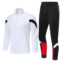 Ensemble de survêtement pour homme en polyester bleu, noir et blanc à chevrons, veste zippée et pantalon, tenue de sport athlétique, vêtements d'entraînement, fabricant