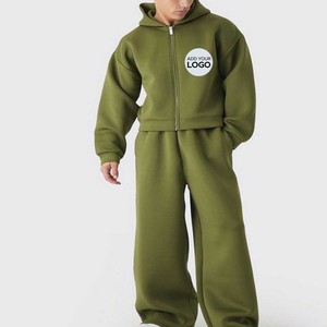 Zipper <b>Hoodie</b> & Cotton Joggers 2 Piece Track Suit Unisex Athletic Set Men Women Casual Gym Wear Embroidered Logo Tracksuit - Product Image 1