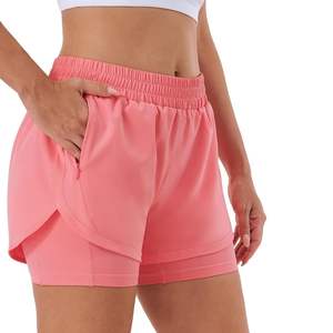 Pantalones cortos de entrenamiento de poliéster 100% transpirables para mujer, pantalones cortos de gimnasio de malla ligera - Product Image 1