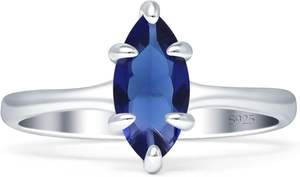 Anillo de Compromiso de Plata de Ley 925 con Zafiro Solitario en Forma de Marquesa, Estilo Vintage - Product Image 1