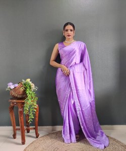 Sari de organza listo para usar con reflejos de secuencia de algodón - Product Image 4