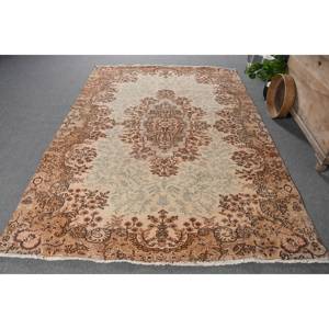 พรมโพลีเอสเตอร์สีเบจสีน้ำตาล5.9x8.3ft ทำด้วยมือโถงทางเดินทรงสี่เหลี่ยมผืนผ้าสไตล์ตุรกีสำหรับห้องนั่งเล่นหรือข้างเตียงสำหรับวัยรุ่น - Product Image 1