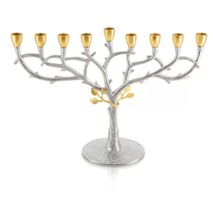 Pilier de luxe en argent et or Menorah 9-Bougeoir Métal et bois Fait à la main Durable Décoration de table de Noël - Product Image 4
