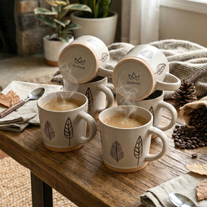 แก้วกาแฟเซรามิกทำมือลายโอ๊คเอล์ม ดีไซน์สแกนดิเนเวียน เป็นมิตรกับสิ่งแวดล้อม ใช้กับเครื่องล้างจานได้ ชุด 6 ใบ สำหรับใช้ส่วนตัวและร้านกาแฟ - Product Image 1