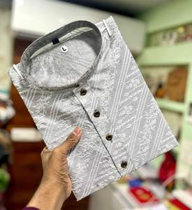 Kurta de Seda Jacquard para Hombre, Pijama Formal, Ropa India y Pakistaní para Fiestas, Secado Rápido, Ideal para Bodas, Todas las Temporadas, Corte Regular - Product Image 2