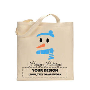 Merry Christmas Blue Snowman Tote <b>Bag</b> <b>Medium</b> Cotton <b>Bag</b> with Heat Transfer Printing Washable Screen Pattern for Advertising - Product Image 2