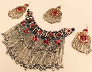 Parure de bijoux tribale afghane pashtun islamique haut de gamme faite à la main pour femme, collier multicolore en pierres précieuses, acier inoxydable, idéal pour les fêtes - Product Image 2