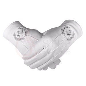 Gants en coton blanc brodés à la machine de qualité supérieure Royal Arch, gants de cérémonie haut de gamme - Product Image 5