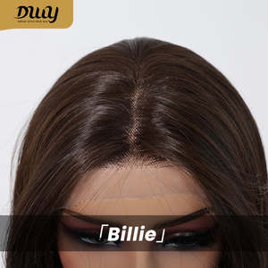 Billie-DWY Long Straight Dark <b>Brown</b> Glueless Synthetic <b>Wig</b> 136 Lace Front Free Part Transparent Lace Color - Product Image 6