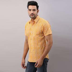 Yellow Striped Cotton Dress <b>Shirt</b> for Men Breathable & 100% Cotton ODM Supply Sizing 6XL & XL - Product Image 3