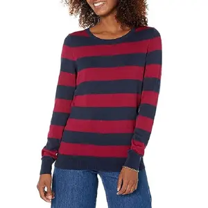 Женский Однотонный свитер в полоску с длинным рукавом, вязаная шерстяная 100% в рубчик, с круглым или V-образным вырезом, зимняя одежда, Прямая Заводская цена