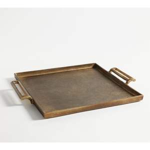 Bandeja de Servir Rústica de Aluminio Fundido Bronce, Bandeja de Metal Resistente para Alimentos con Asas Integradas, Acabado Dorado Vintage, Bandeja Decorativa - Product Image 3