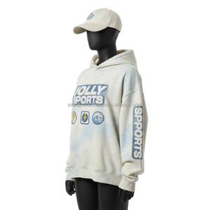 Sweat à capuche pour femme Sun Fade 330 GSM en molleton de coton doux Tie Dye bleu beige avec logo personnalisé imprimé à l'écran, coupe confortable, lavage facile - Product Image 4