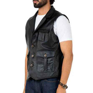 Beautifully Designed Men's <b>Black</b> Leather <b>Vest</b> Fashionable Winter Outer Wear Front Hook Fastening Breathable Zipper Customized - Product Image 4