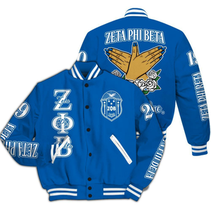 Zeta Phi Beta 1920 Founders Edition Blue <b>White</b> Varsity Letterman Jacket Sorority ZPB Greek Life Chenille Patch - Product Image 3
