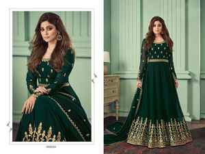 ชุดแต่งงานและงานปาร์ตี้สุดเก๋,สไตล์โมเดิร์นสุดเท่ชุดผ้าไหมเทียมคุณภาพเยี่ยม Salwar Kameez พร้อมโซ่เย็บทำงานด้วยหิน - Product Image 2