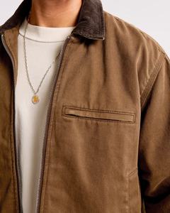 Conception personnalisée OEM vestes de travail d'occasion zippées à col bande de lavage vintage taille plus veste de créateur pour hommes vestes pour hommes - Product Image 4