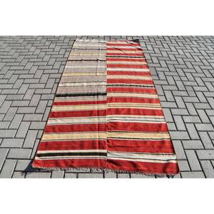 Vintage 9x12 Rectangle Large Area Rug Ethnic <b>Red</b> Beige Patchwork Design 10mm Wool <b>Material</b> with Latex for Teen 3.8x4.4ft - Product Image 1