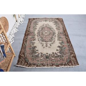 3.8x6 ft Rug, Turkish Rug, Vintage <b>Brown</b> <b>Wool</b> Plants & trees Rug - Product Image 1