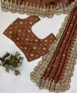 DERNIÈRE FLEUR VICHITRA ZARI FIL AVEC PIERRE TRAVAIL SAREE AVEC CHEMISIER NON COUDU VÊTEMENT DE MARIAGE PRIX DE GROS VÊTEMENT ETHNIQUE - Product Image 4