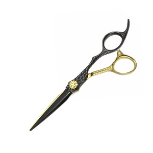 Ciseaux de coupe de cheveux couleur noir et or Ciseaux de coupe de cheveux en acier allemand pour salon et usage domestique - Product Image 4