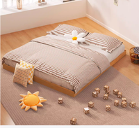 Cama doble minimalista moderna ajustable, dormitorio principal de madera de estilo japonés, cama de suelo Tatami tamaño King, cama de suelo francés Modular