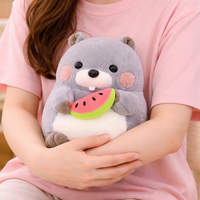 Peluche Otter Grise 10 Pouces Super Douce avec Écharpe Pastèque, Coton PP Lesté, Idéale Anniversaire, Anti-Stress pour Filles 5-7 Ans
