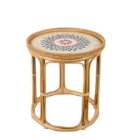 Grossiste Console de table pliable en rotin floral de haute qualité ODM avec dessus incrusté de poire pour la décoration du salon et de la salle à manger
