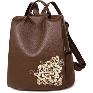 Mochila bordada de cuero de cabra auténtico, diseño minimalista para mujer, bolsa de viaje para oficina y uso diario - Product Image 3