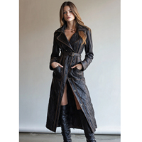 Manteau long en cuir pour femme, vêtement d'extérieur d'hiver, tricoté, coupe-vent, respirant, écologique, style motard, doublure en fausse fourrure