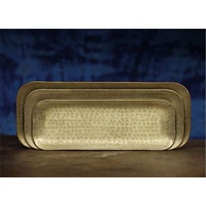 Plateaux en métal plaqué or décoratifs faits à la main en gros, ensemble de 3 pièces, plateaux de service rectangulaires imbriqués pour la décoration de la maison - Product Image 1