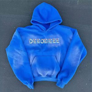 Sweat à capuche homme personnalisé délavé à l'acide poids lourd Boxy épaule tombante surdimensionné Streetwear imprimé strass logo pour la salle de sport hiver - Product Image 2