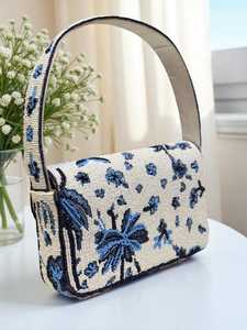 MS Handicraft Multicolor Glass Beaded <b>Bag</b> with Handle Handheld Casual Handbag Indian Handmade Customized Beads <b>Baguette</b> <b>Bag</b> - Product Image 4