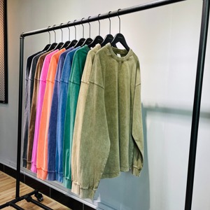 Nueva moda 100% algodón lavado Unisex sudadera de gran tamaño lavado suéter suelto Negro hombres sudaderas de manga larga para niño - Product Image 1