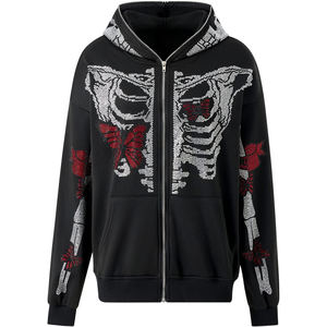 Sudadera con capucha de invierno para hombre con cremallera completa, diseño de logotipo personalizado con pedrería, 100% algodón polar, oversize, de gran gramaje - Product Image 1