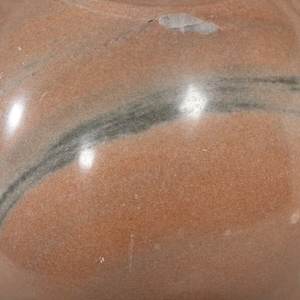 Table à manger moderne neuve de style italien, plateau ovale en bois de manguier massif avec finition fumée miel, piédestal avec marbre - Product Image 6