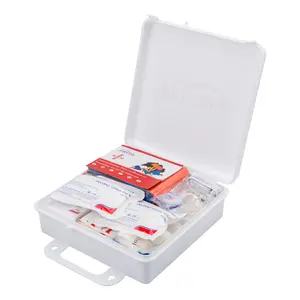 Firstar白色旅行个性化急救箱盒，带紧急医疗用品野营工作场所生存工具包
