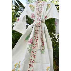 Conjunto de Bata de Baño Bohomin Bag Paanch Buta ODM Casual Romántico de Algodón con Estampado Sólido para Mujer, Talla XS, Suave, Transpirable, Cuello en V, Estilo Waffle - Product Image 2