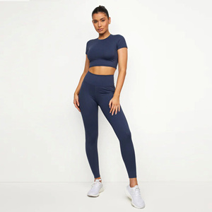 Sweat Proof Mid Impact Comfort 75% Nylon 25% Elasthanne Femmes Slim Fit Cropped 365 Cap Sleeve Indigo Blue T-Shirt - Product Image 1