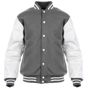 Varsity Letterman Jacket Cuerpo de lana gris Mangas de cuero blanco Classic High School CollegeBaseballjacket para hombres DDP Shipping - Product Image 1
