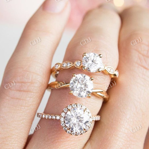 Anillos de diamantes cultivados en laboratorio de estilo elegante Simple de alta calidad Anillos de solitario retorcidos de corte redondo Anillos de oro amarillo sólido de 10K 14K 18K - Product Image 4