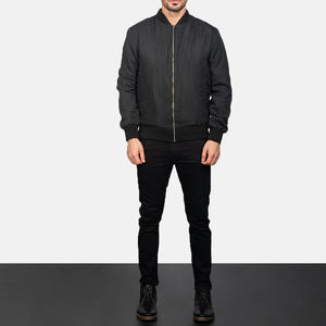 Chaqueta Bomber de Invierno Personalizada en Satén de Poliéster Negro con Ribete Acanalado, Cuello Varsity, Bolsillos Interiores, Resistente al Viento y Ecológica - Product Image 3