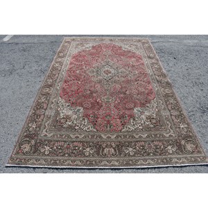 Classic <b>Red</b> Beige <b>Wool</b> Medium Pile Patchwork Rug 5.9 X 9.3 ft Kilim Style Large Area Turkish Rectangle Eco Friendly Latex - Product Image 1