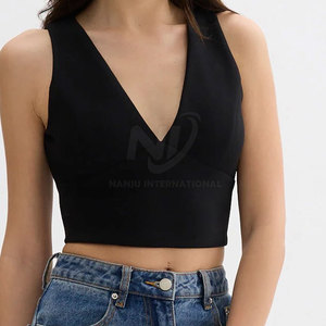 Top corto con cuello en V y diseño personalizado para mujer, color sólido, cómodo para uso en verano al aire libre - Product Image 6