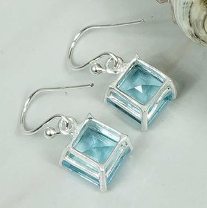 Forme carrée naturelle topaze bleue pierres précieuses bijoux faits à la main en argent Sterling 925 mode goutte crochet boucle d'oreille bijoux pour femmes - Product Image 2