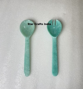 Haute Qualité Blanc Résine Poignée Bois Salade Serveur Ensemble Cuillère À Mélanger Artisanat Indien Incrustation Conception Cuillère Ensembles pour Le Dîner - Product Image 2